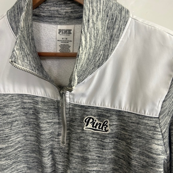 PINK Victoria's Secret Tops - PINK Victoria's Secret size M  Gray and White quarter zip pullover LOVE PINK.